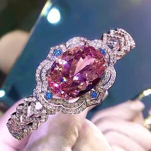 Geometric Oval Pink Morganite Stone Bracelet Bangle Cuff Bracelet Luxury Wedding